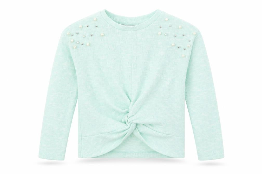 Front view of Matalan girls’ blue jumper, size 5, years - twist front
