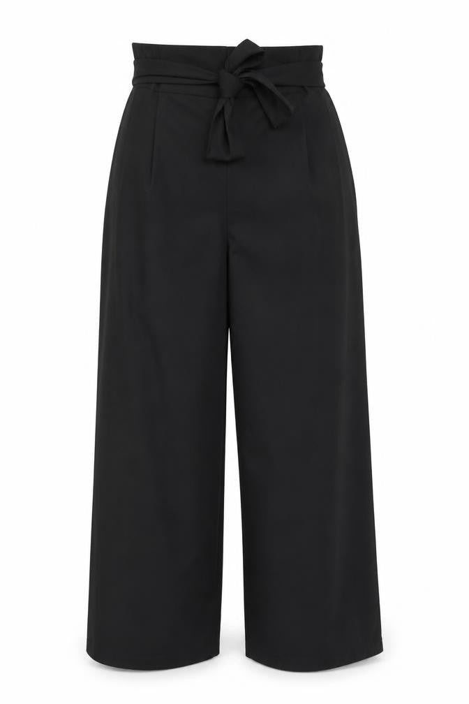 Front view of Miss Selfridge women’s black bloomer trousers, size UK 6, 20-inch leg