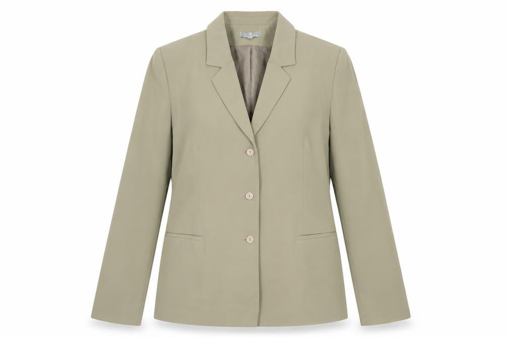 Front view of NAFNAF women’s beige jacket blazer, size UK 40