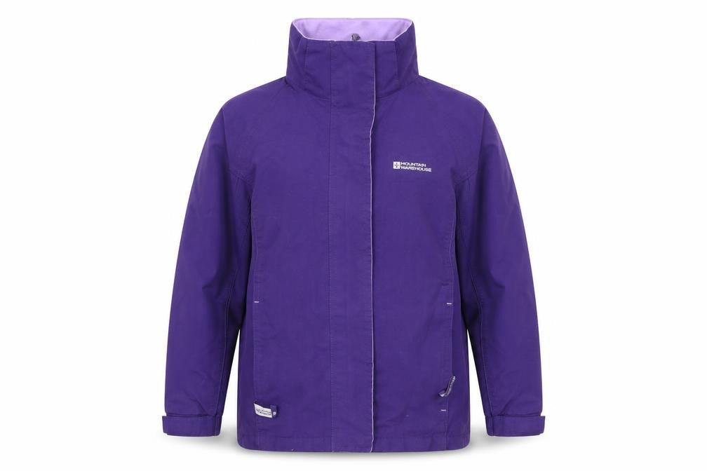 Front view of mountin Wearhouse girls’ purple basic coat coat, size 7-8, years