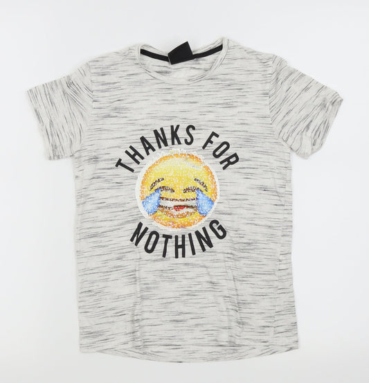 Preworn Girls Grey Spotted  Basic T-Shirt Size 8-9 Years