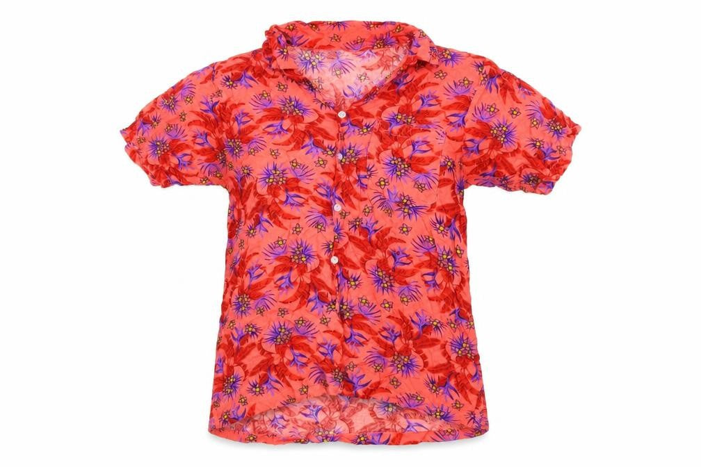assign Womens Red Floral  Basic Button-Up Size L
