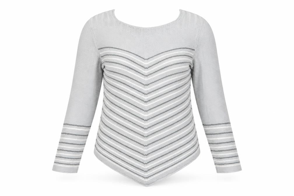 Front view of Classics women’s grey striped jumper, size M