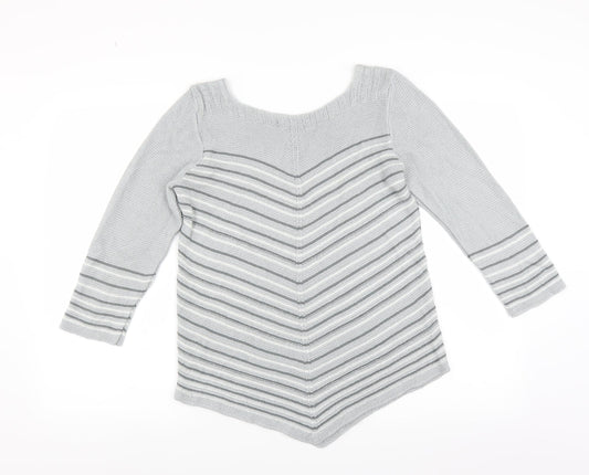Classic Womens Grey Striped  Pullover Jumper Size M