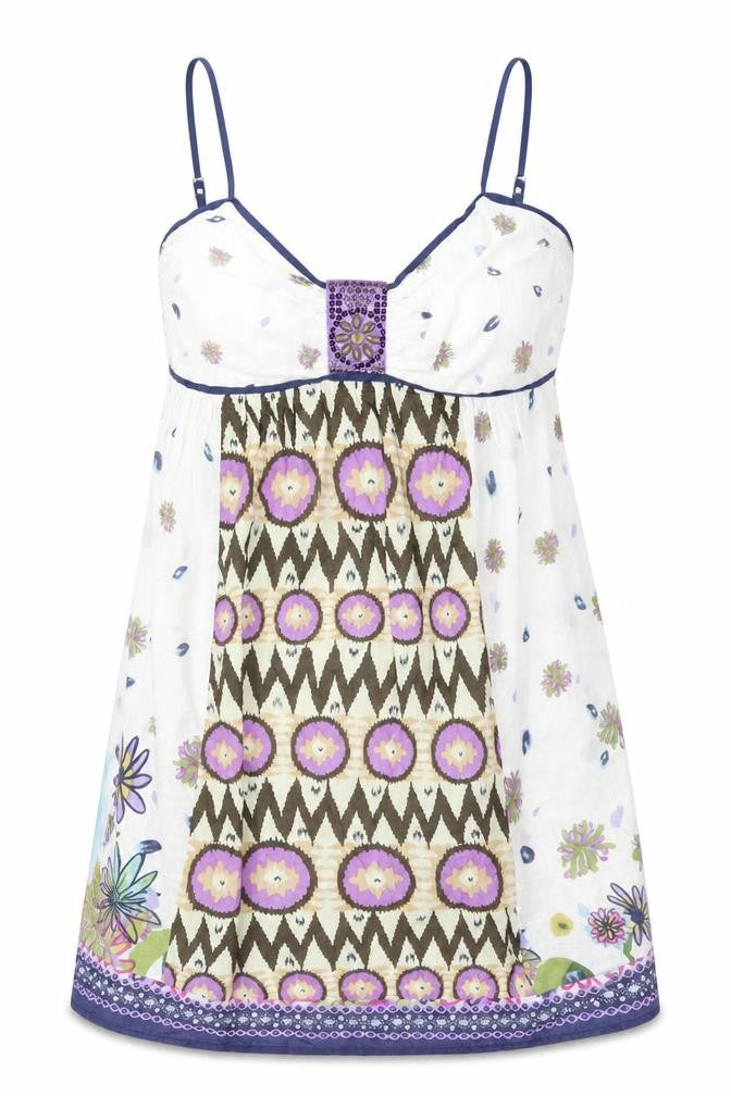 Front view of Just Addict women’s multicoloured geometric camisole blouse, size M