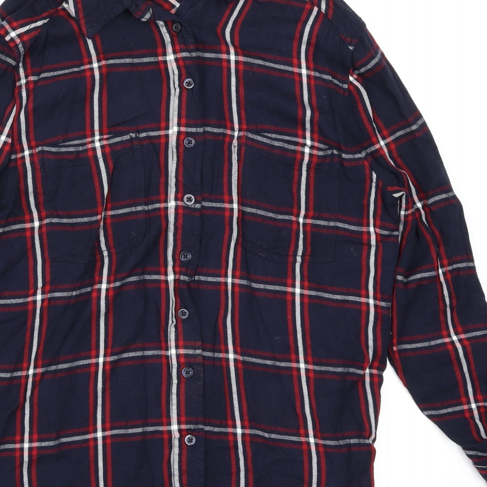 Avenue Womens Blue Check  Basic Button-Up Size 8