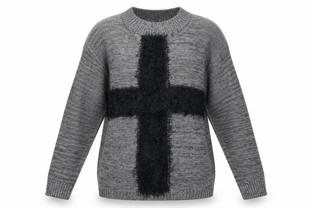 Front view of Miss Selfridge women’s grey jumper, size UK 10