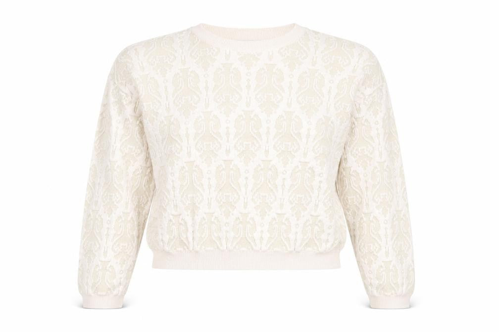Front view of Topshop women’s pink floral jumper, size UK 10