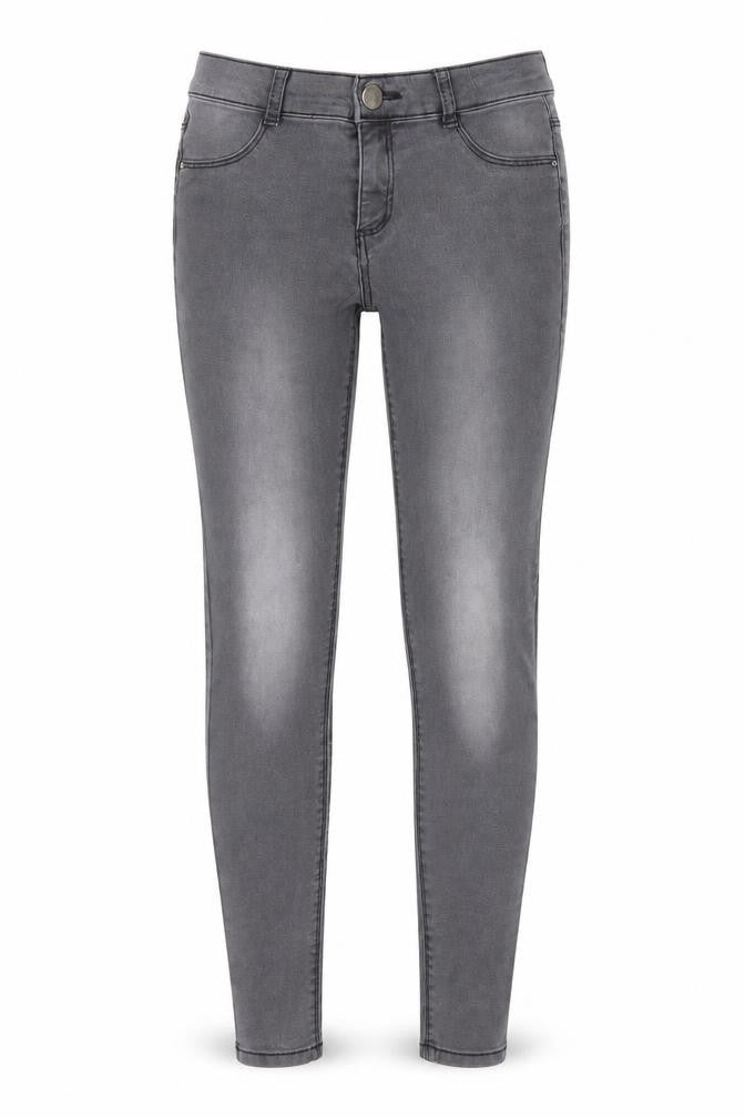Front view of Dorothy Perkins women’s grey denim straight jeans, size UK 8, 26-inch leg