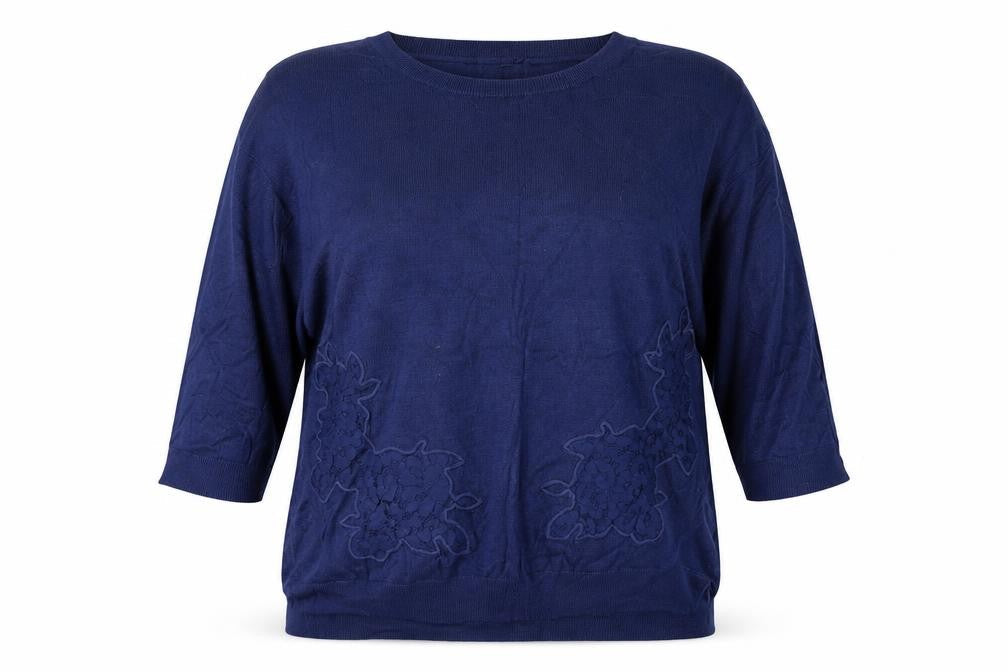 Front view of Soon women’s blue floral jumper, size UK 18