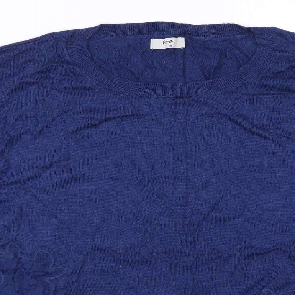 Soon Womens Blue Floral  Pullover Jumper Size 18