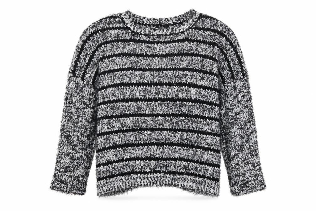 Front view of Klass women’s grey striped jumper, size L