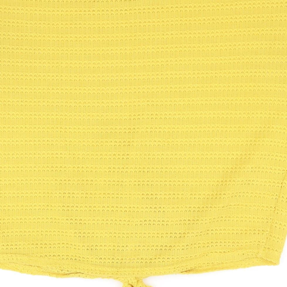Brand and care label for New Look women’s yellow vest jumper, size L