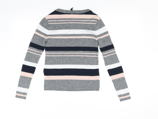 Divided Womens Grey Striped  Pullover Jumper Size M