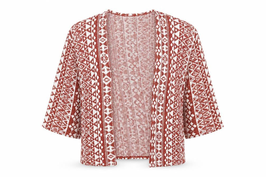 Front view of Divided by H&M women’s red geometric cardigan jumper, size XS