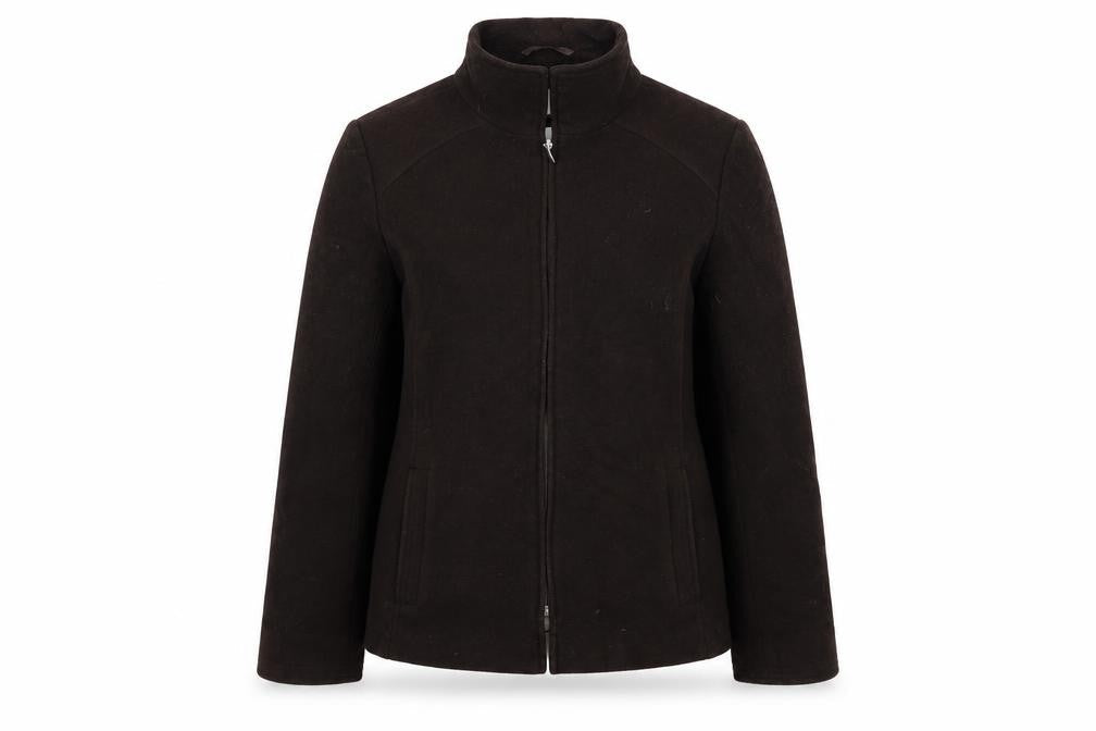Front view of JWF women’s brown jacket coat, size UK 12