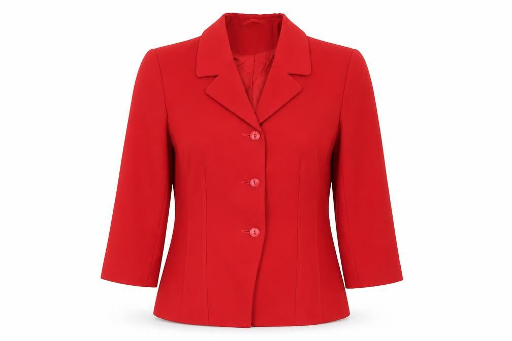Front view of MINUET women’s purple jacket blazer, size UK 10