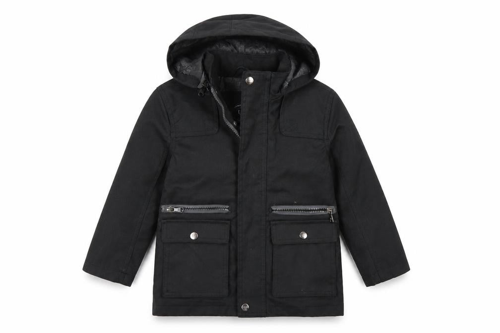 Front view of Preworn boys’ black jacket coat, size 3, years