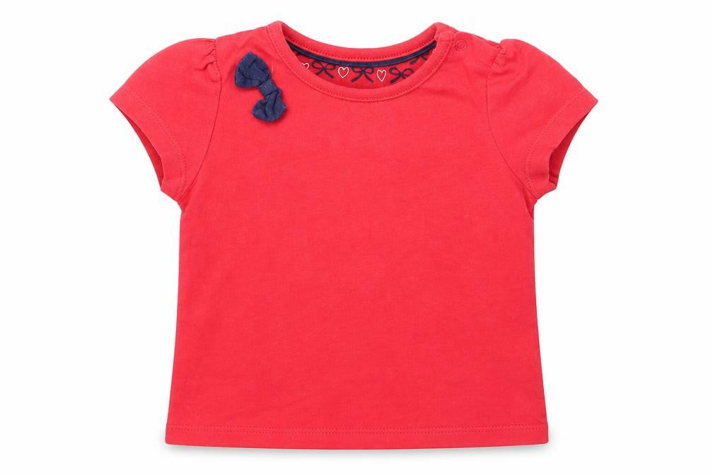 Front view of Tu girls’ red basic t-shirt, size 6-9, months