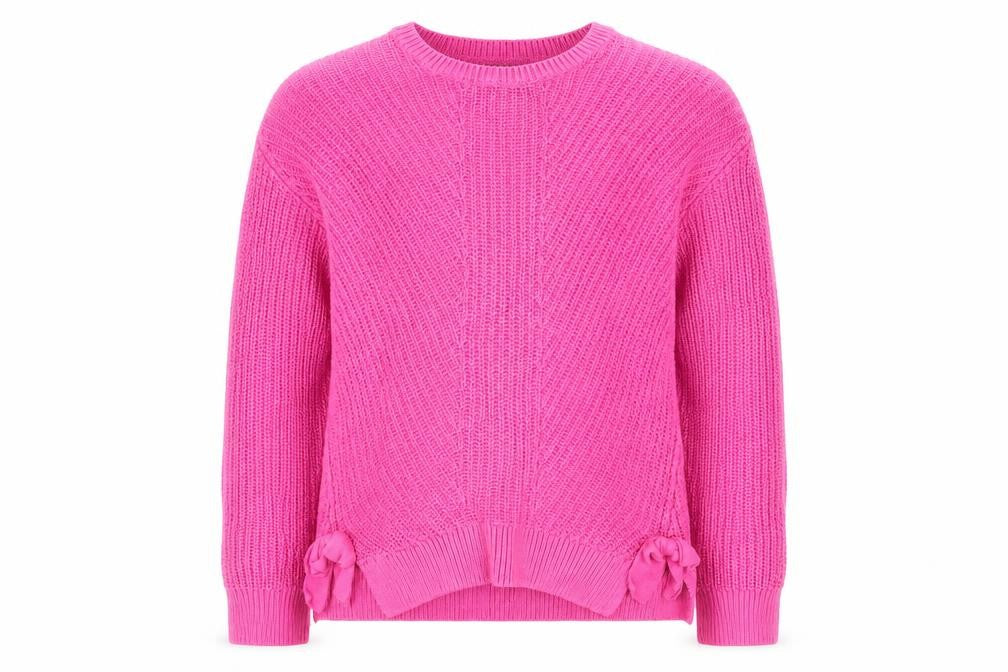 Front view of Girlswear girls’ pink houndstooth jumper, size 10, years