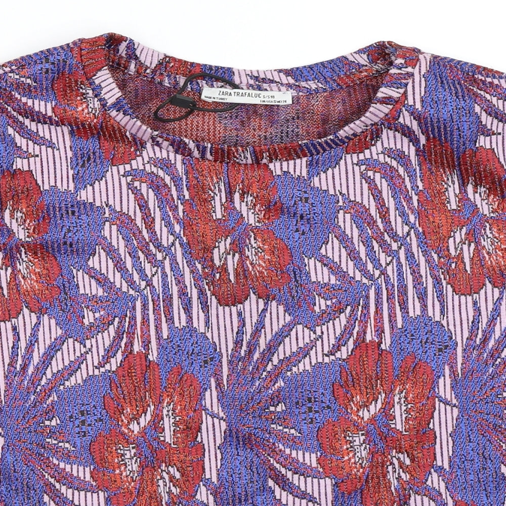 Zara Womens Blue Floral  Basic Blouse Size S