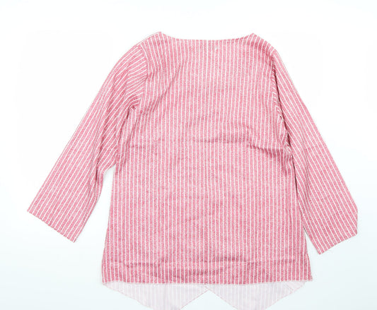 Miss look Womens Red Striped  Basic T-Shirt Size L