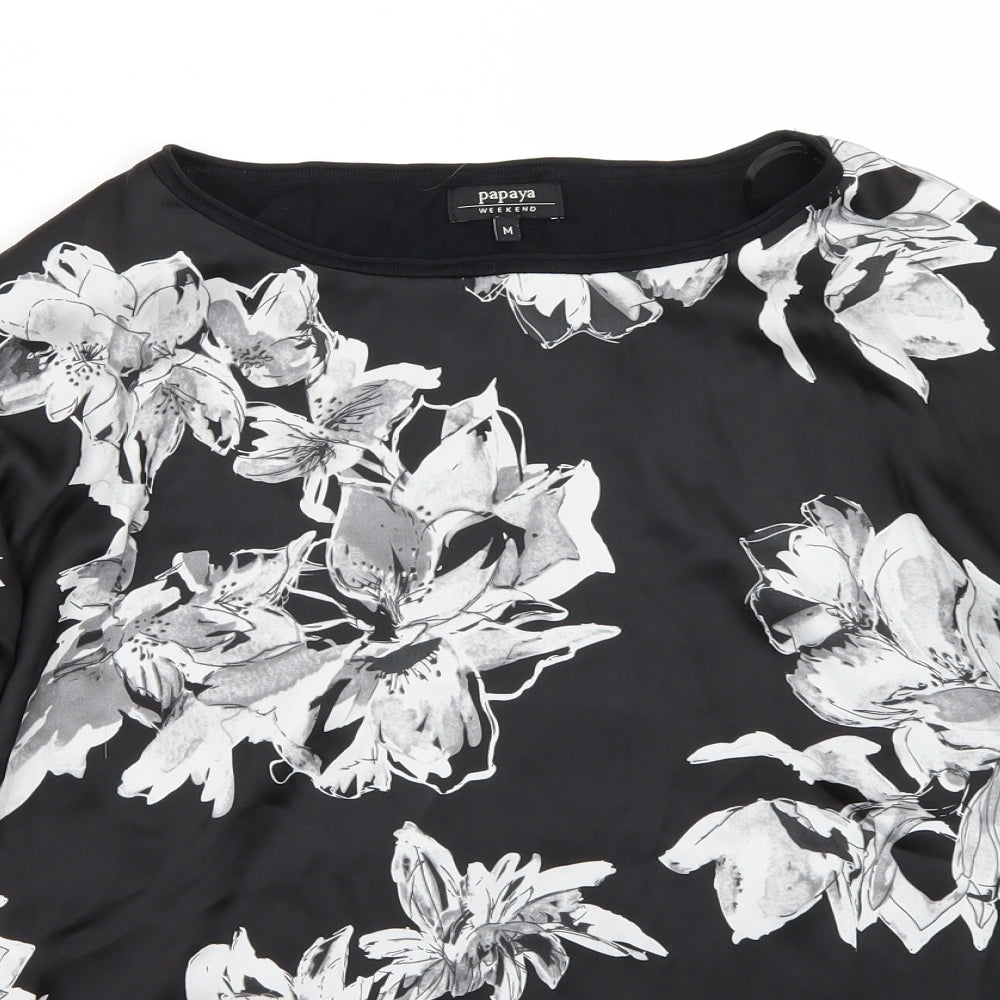 Papaya Womens Black Floral  Basic T-Shirt Size M