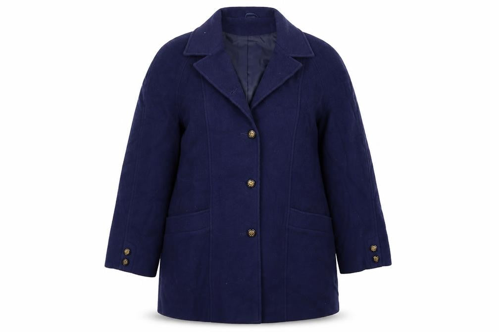 Front view of Millburn women’s purple jacket coat, size UK 14