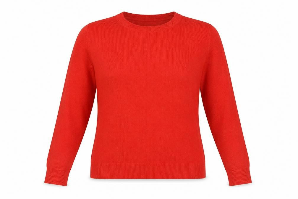 Front view of Marks & Spencer women’s red knit jumper, size UK 12