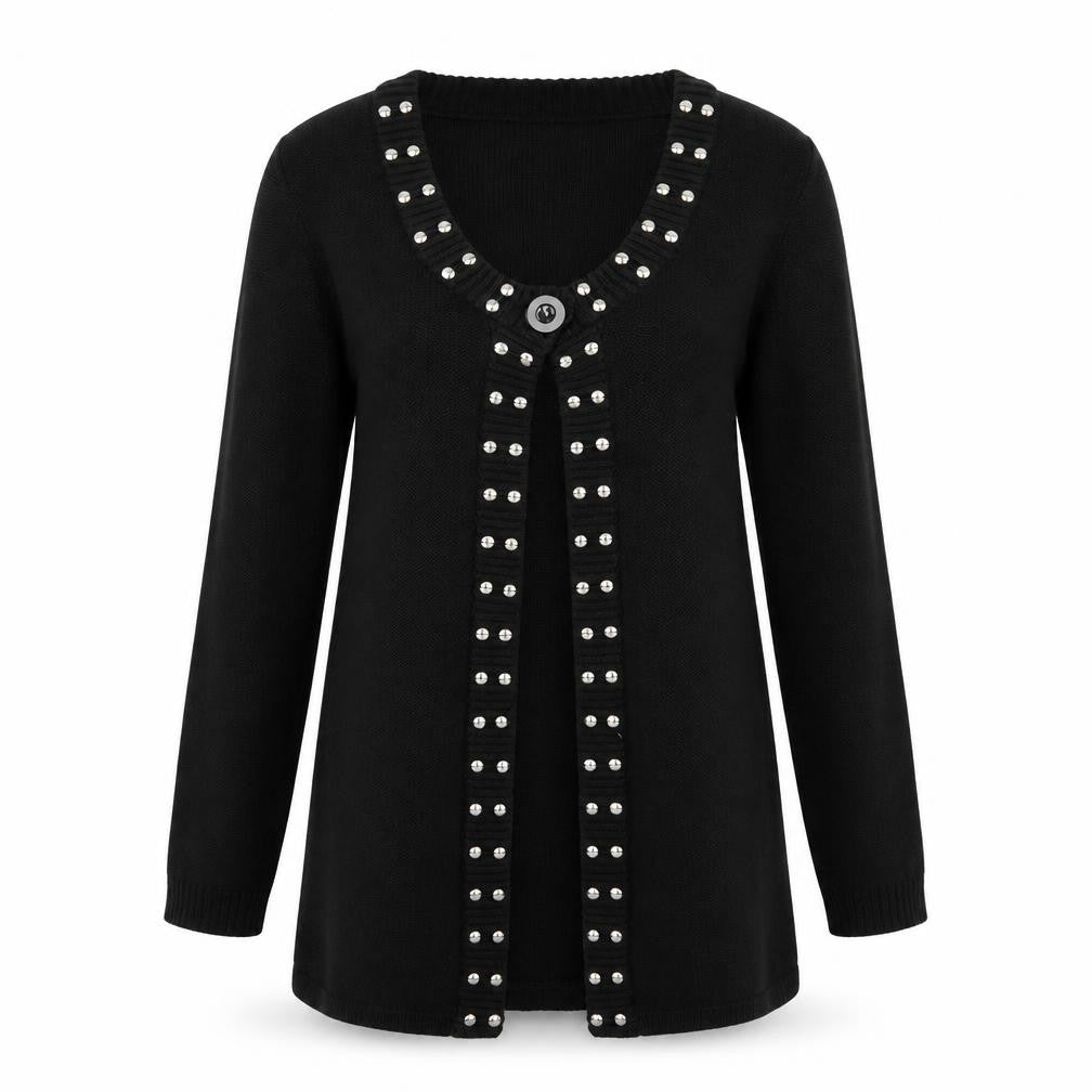 Front view of Bonprix women’s black knit cardigan jumper, size S