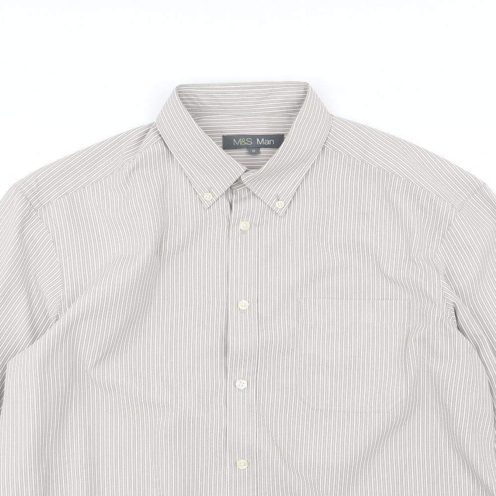 Marks and Spencer Mens Brown Striped   Button-Up Size M