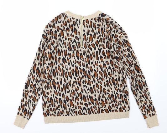 H&M Womens Brown Animal Print Knit Pullover Jumper Size XS
