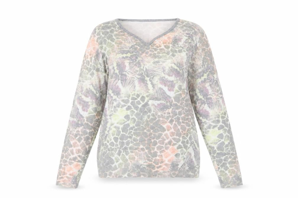 Front view of Casamia women’s multicoloured geometric knit jumper, size L