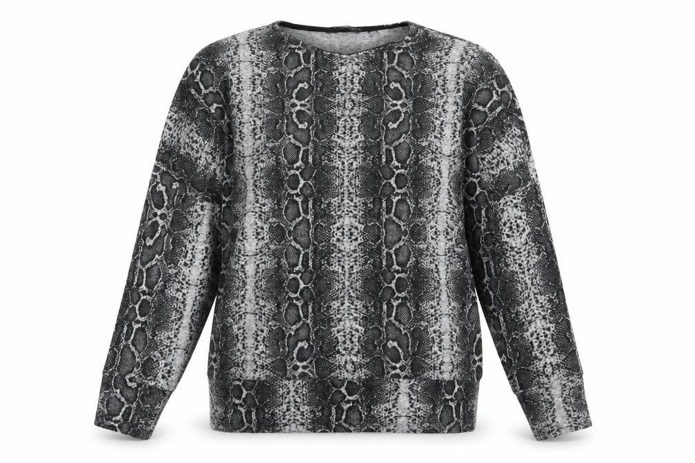 Front view of Dorothy Perkins women’s grey animal print knit jumper, size UK 12