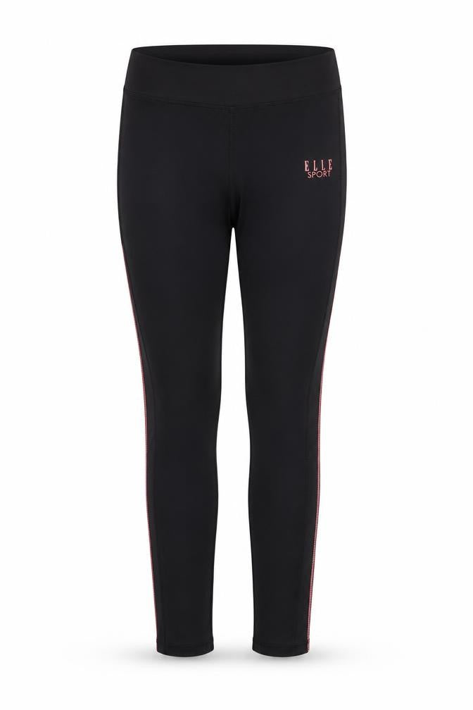 Front view of Elle Sport women’s black capri leggings, size S, 29-inch leg