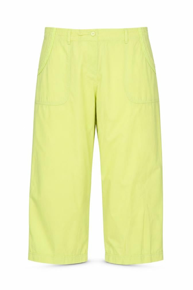 Front view of Preworn women’s green trousers, size UK 32, in, 21-inch leg