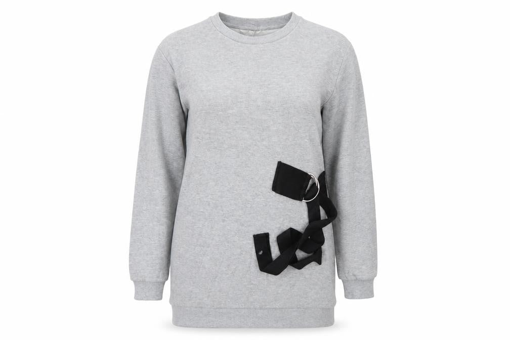 Front view of ASOS women’s grey pullover sweatshirt, size UK 12