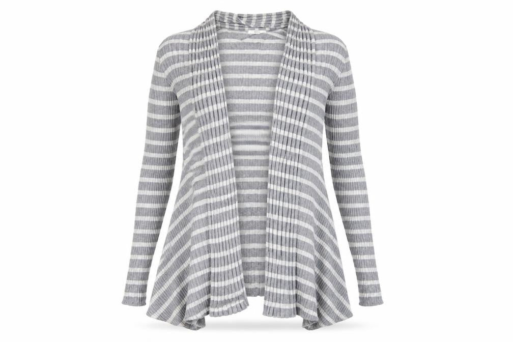 Front view of Marks & Spencer women’s grey cardigan jumper, size UK 12