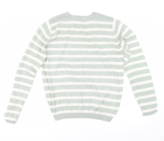 H&M Womens Green Striped  Pullover Jumper Size M