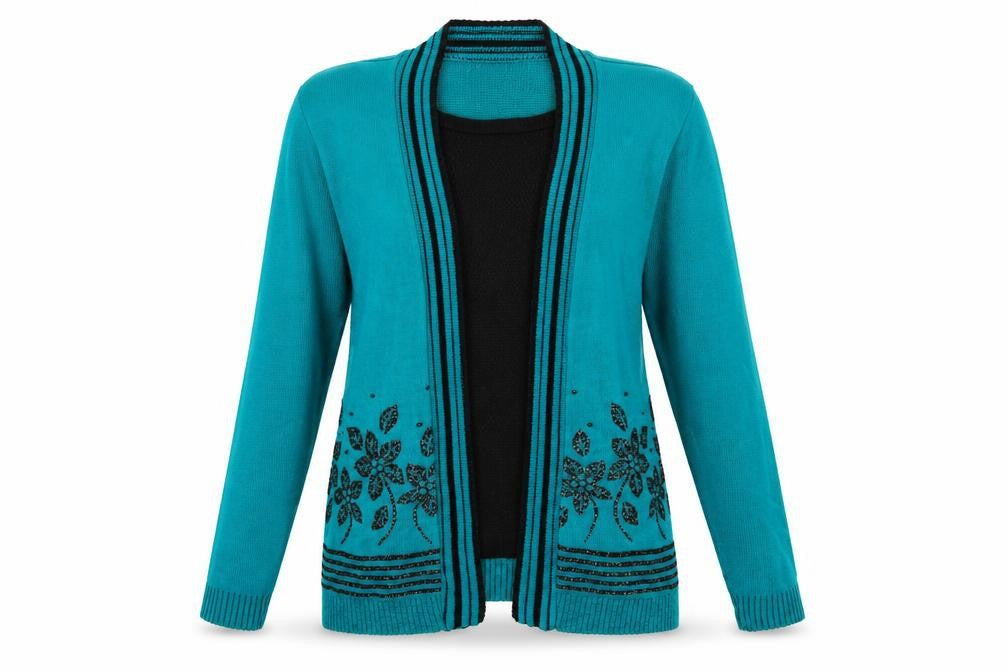 Front view of Glimpse women’s green jumper, size UK 8