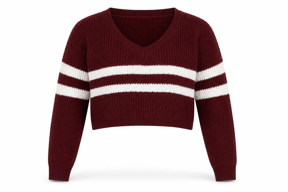Front view of Preworn women’s brown striped knit jumper, size L, - cropped