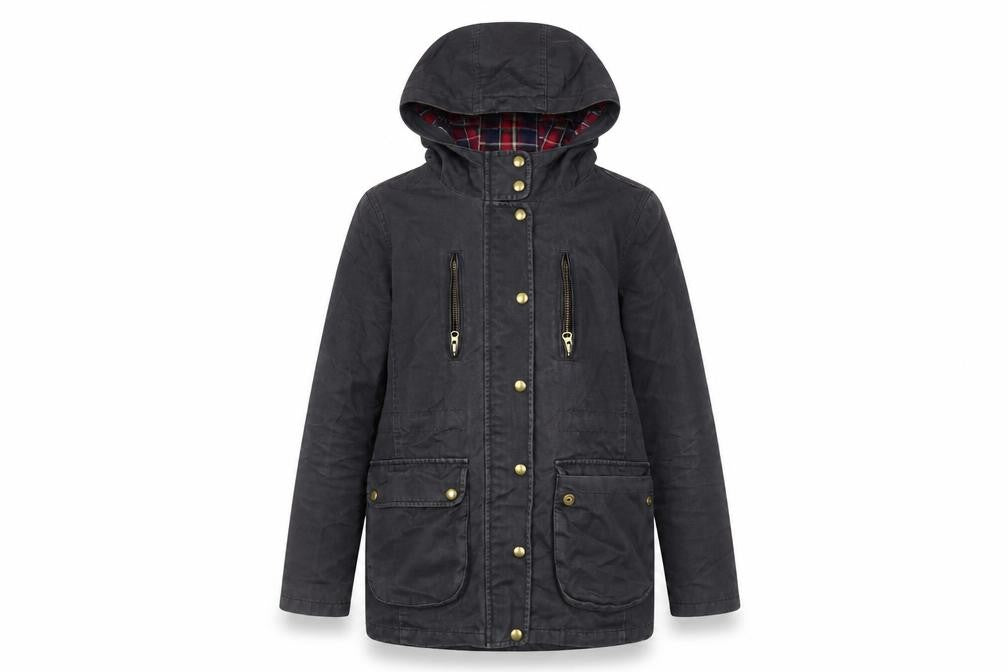 Front view of Topshop women’s blue denim jacket, size UK 8