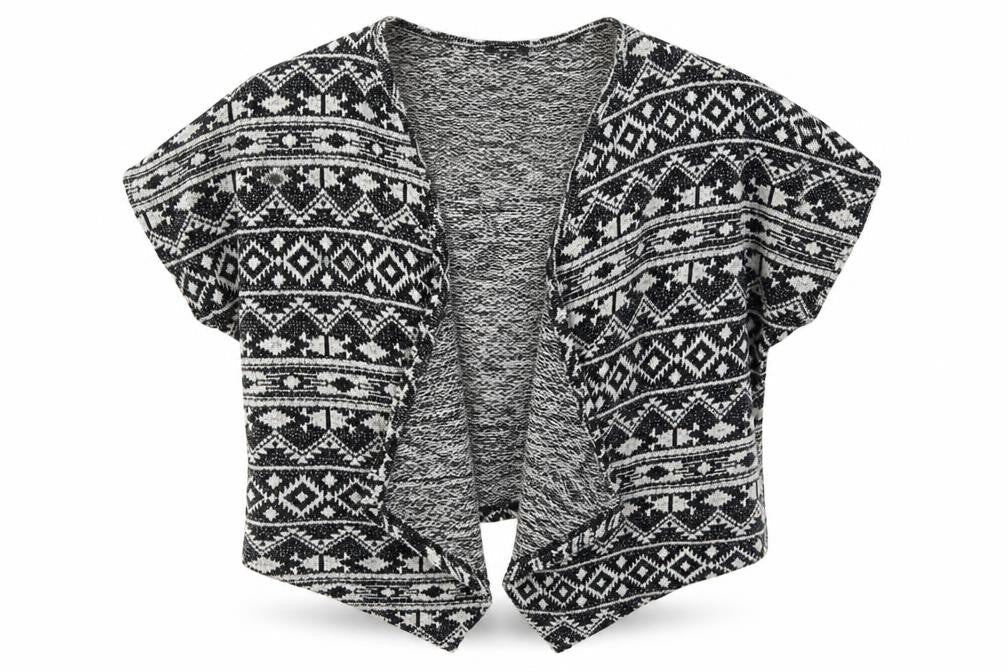 Front view of New Look girls’ black geometric cardigan jumper, size M