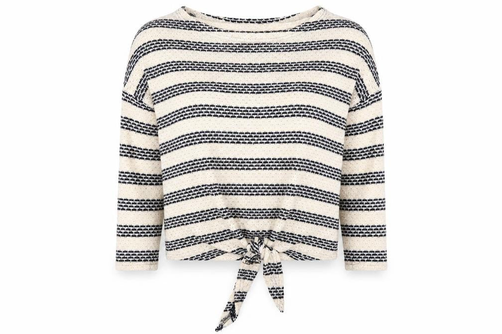 Front view of New Look women’s beige striped jumper, size S