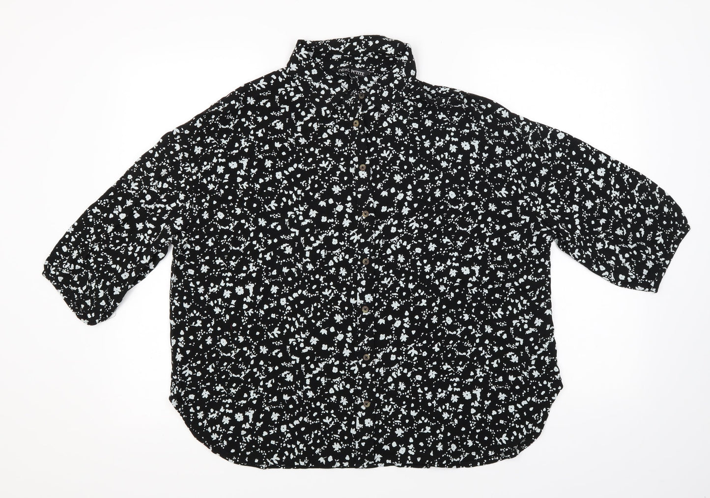 NEXT Womens Black Floral  Basic Button-Up Size 6