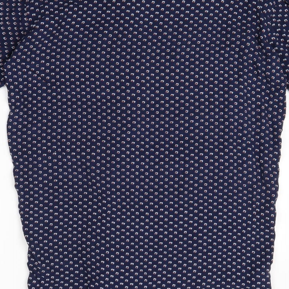 Native Youth Womens Blue Polka Dot  Basic Button-Up Size S