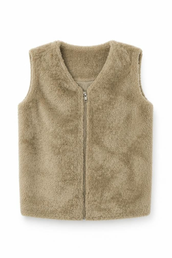 Front view of CHIC girls’ beige gilet coat, size 8, years