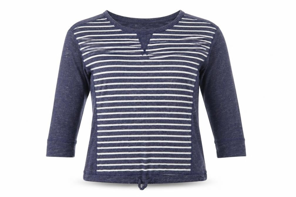 Front view of NX Sport women’s blue striped jumper, size UK 10