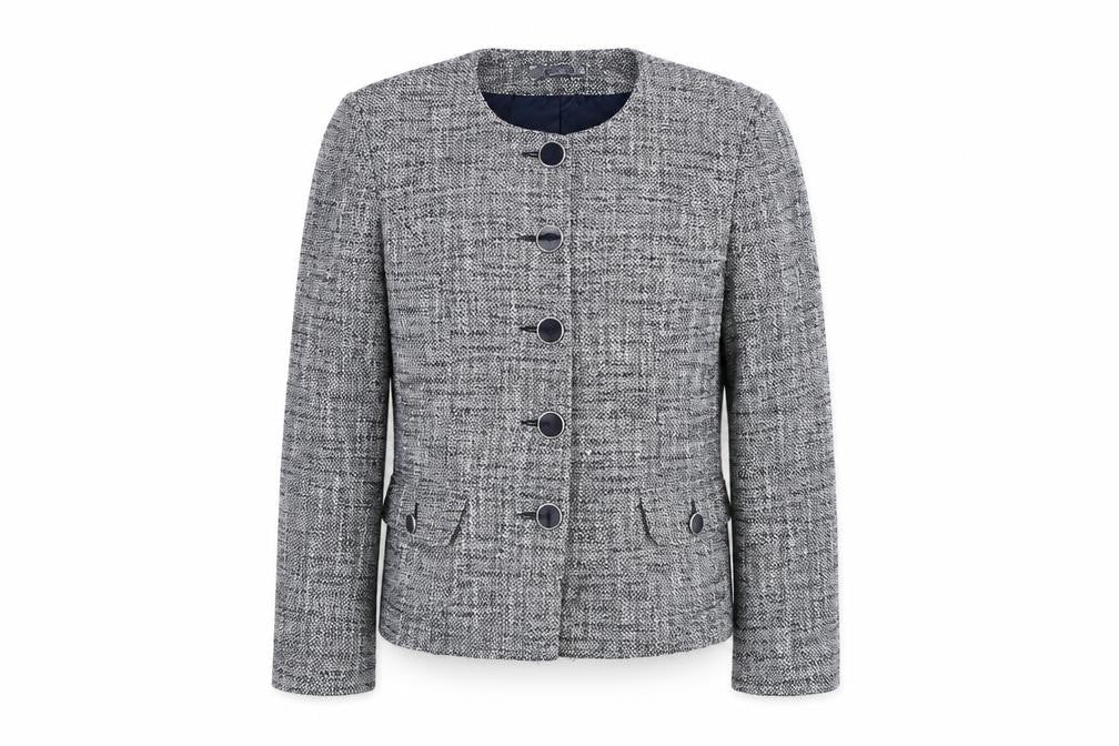 Front view of M&Co women’s grey jacket blazer, size UK 12