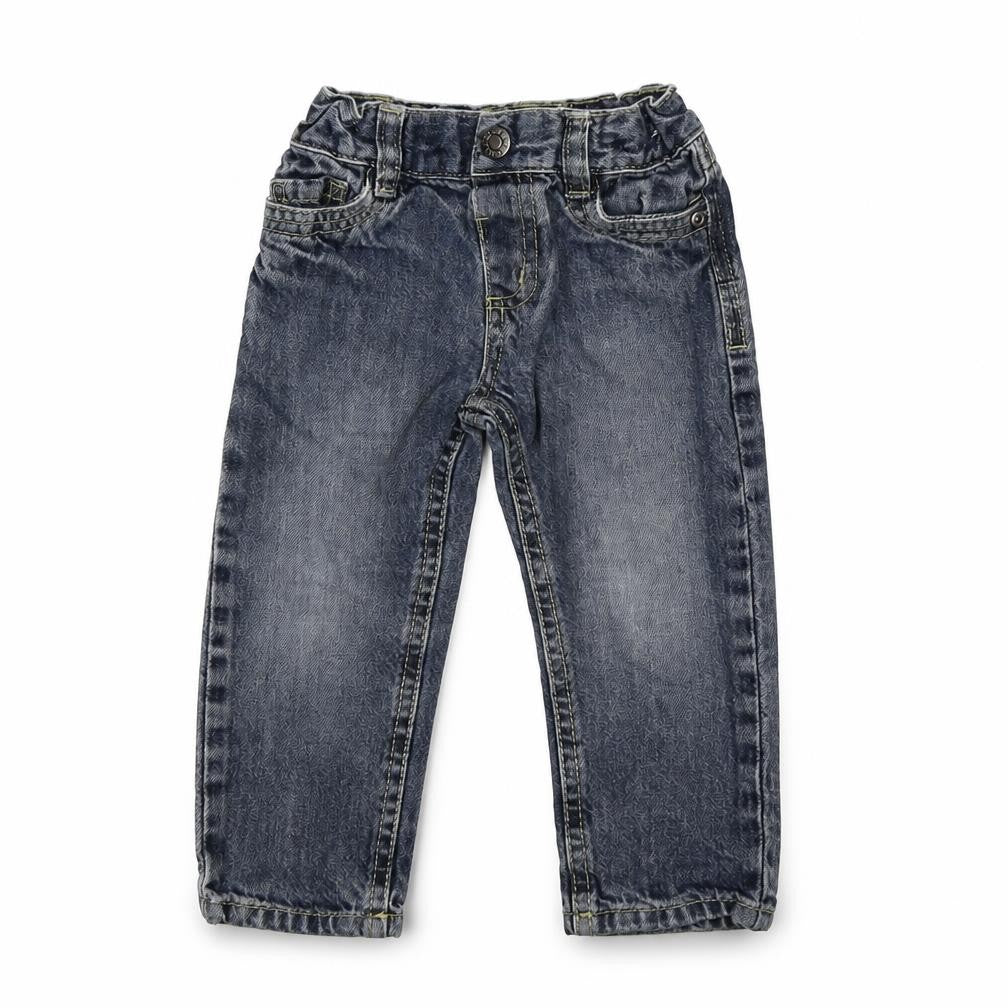 Front view of denim co boys’ grey denim capri jeans, size 18-24, months